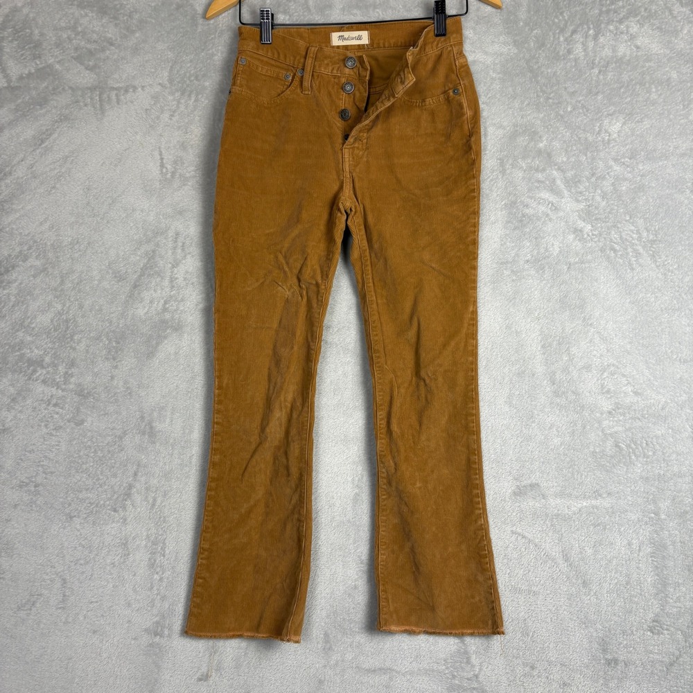 Madewell Cali Demi Boot Corduroy Pants Jeans Women‎ Size 25 Brown Flare Raw Hem